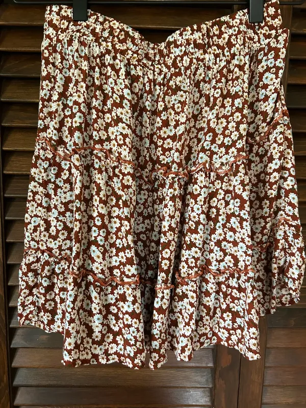 Floral Print Ruffle Tiered Mini Skirt Brown Size M - Image 6