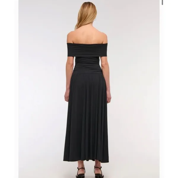 Abercrombie & Fitch Off Shoulder Ruched Maxi Dress‎ Black MP - Image 2