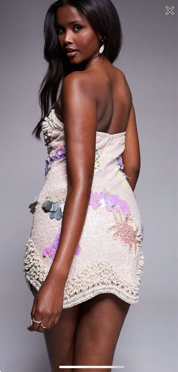 ASOS LUXE embellished ocean pearl encrusted mini dress with sequins in pink - Image 3