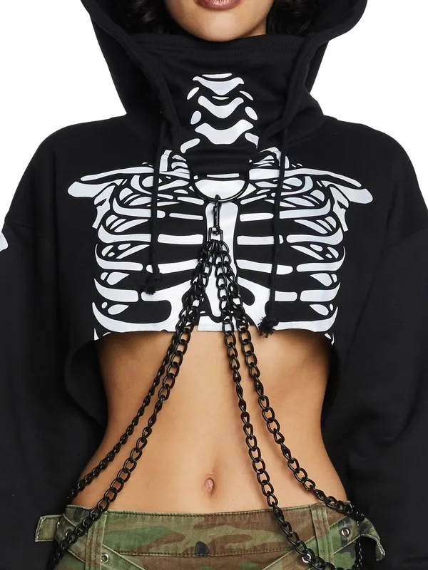 Dolls Kill Trickz N' Treatz Flesh N' Bones Reflective Skeleton Hoodie w Chains S - Image 14