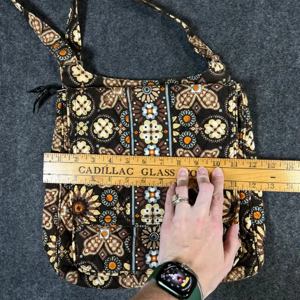 Vera Bradley Crossbody Bag Mocha Rouge Quilted Floral Brown Orange Blue Purse - Image 4