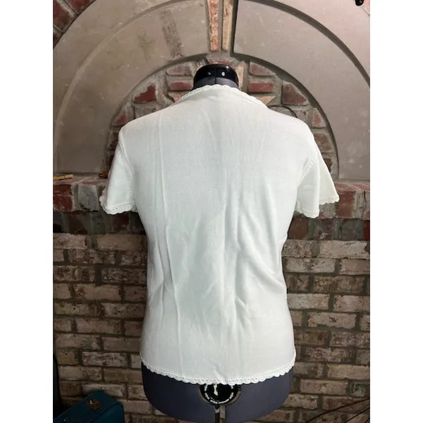 cardigan sweater white v neck scalloped trim - Image 5