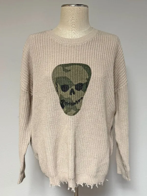 Moon & Madison Camo Skull Oversized Sweater - Image 2