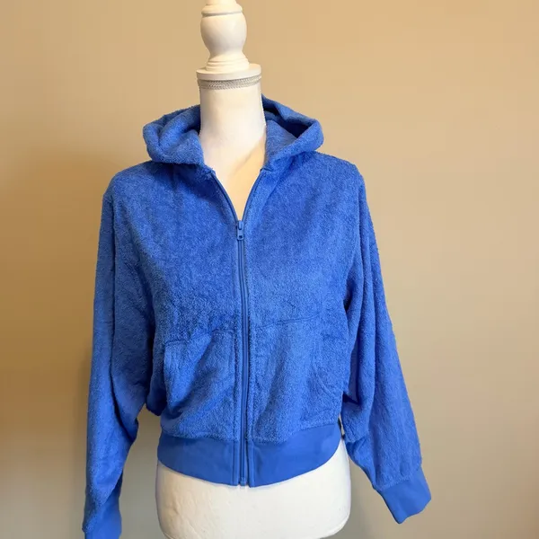 NWT SKIMS Terry cover up zip up hoodie in Tide women's size large RARE PIECE - Image 7