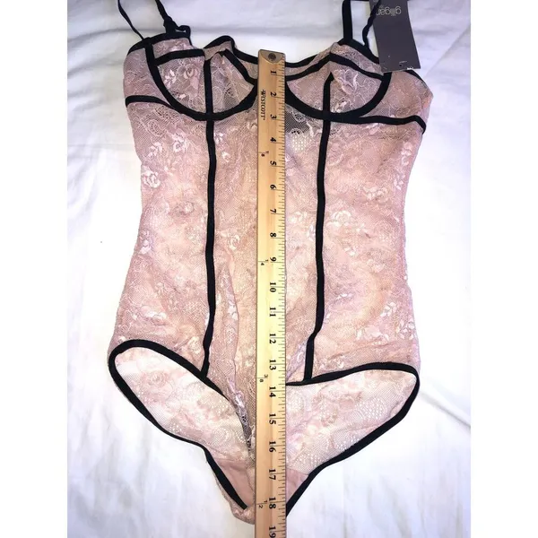 Coquette Pink Lace Bodysuit Contrast Black Piping Teddy Corset Top Y2K Dollette - Image 3