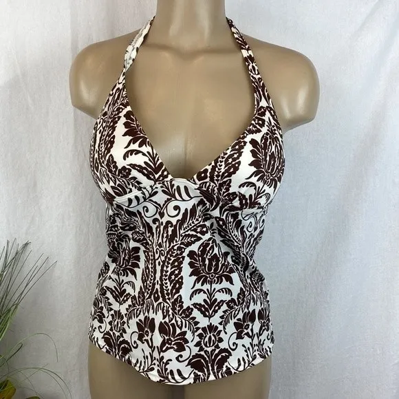 Victoria’s Secret Brown & Ivory Print Tankini Swim Bathing Suit Top M - Image 2