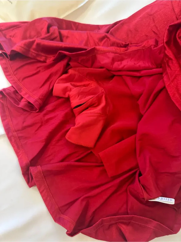 Popilush Women’s Red Ruched Strappy Mini Fit & Flare Dress built-in shorts - Image 2