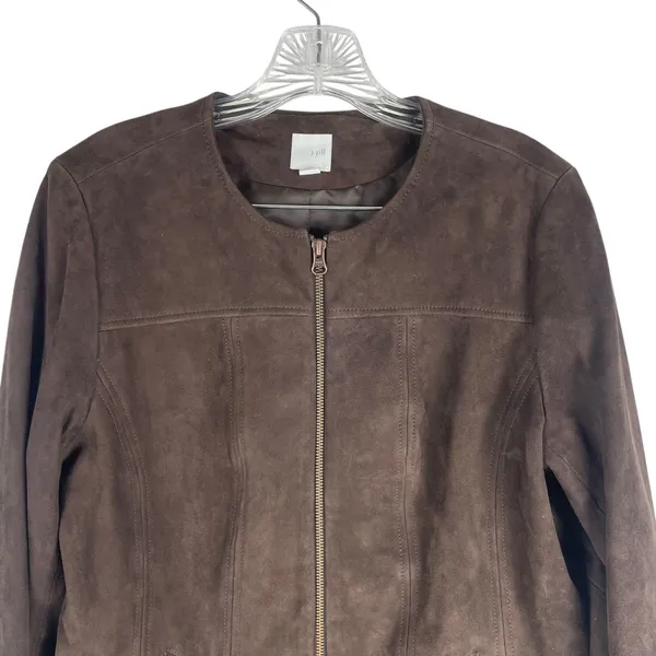 J. Jill Genuine Suede Leather Zip Jacket Walnut Brown Size S - Image 4