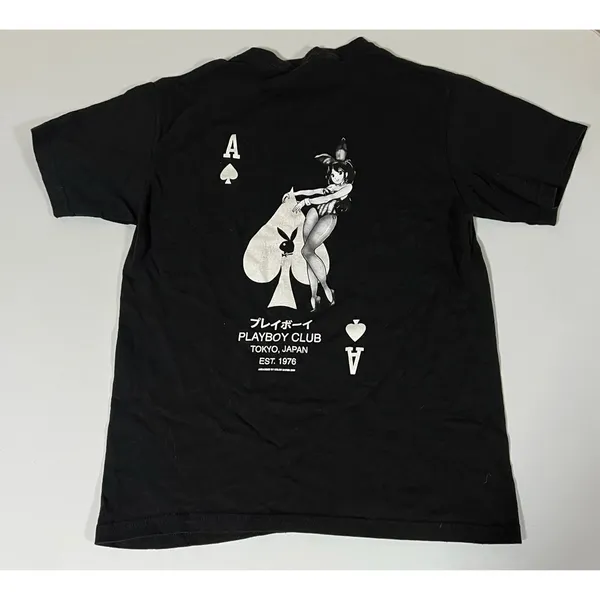 Black Playboy Bunny Playing Card Graphic Short Sleeve T-Shirt Top Tee Size S 🤍🖤 - Image 4