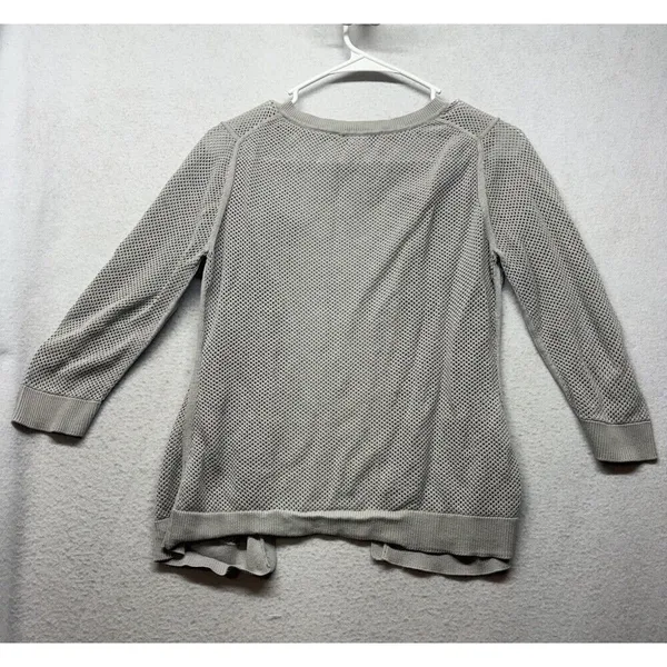COLDWATER CREEK Silk Cotton Mesh Open Knit Lightweight Cardigan Small 8 Gray - Image 4