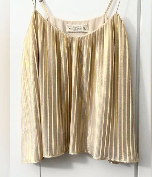 Vintage Abercrombie & Fitch Metallic Pleated Cami - Gold - XS - Image 6