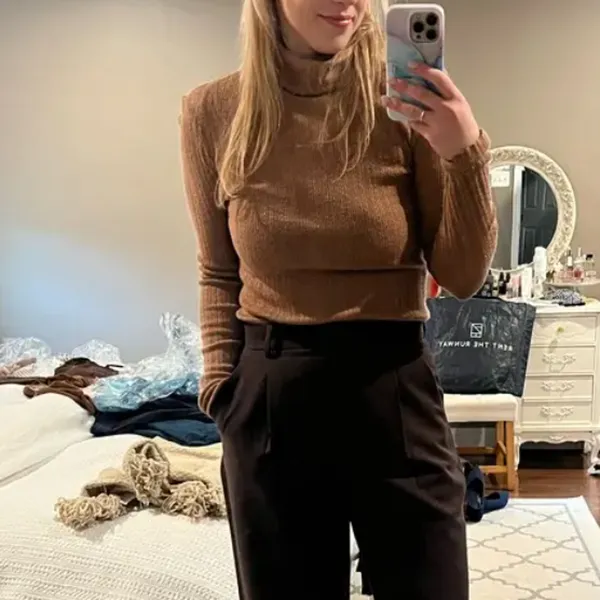 Tanya Taylor Camel Turtleneck Sweater XS Fitted Soft Merino Wool Designer $400 - Image 4