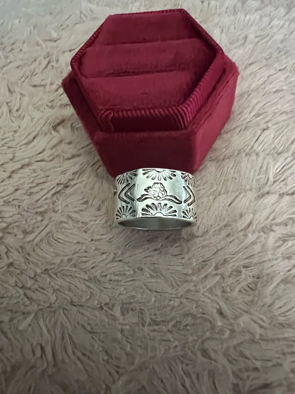 Bohemian Style Embellished Statement Ring Size 7 Silver - Image 2