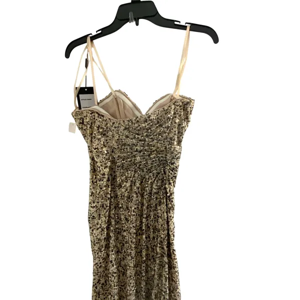 La Femme Gold & Black Sequine Strapless high slit dress NWT size 00‎ - Image 5