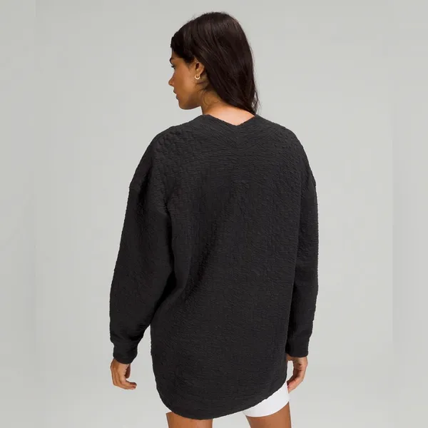 Lululemon Rippled V-Neck Pullover Black Size 10 Oversized Yoga Gym Workout Comfy - Image 3