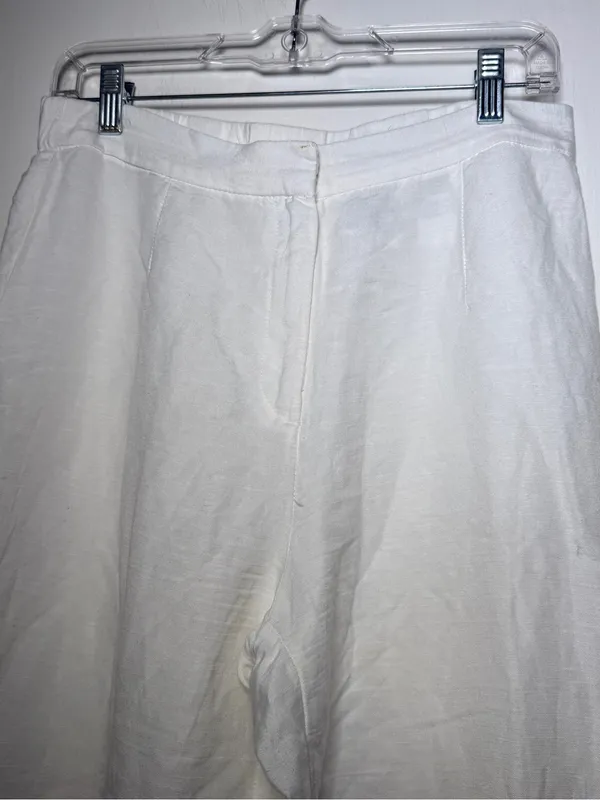 H&M Womens Sz 8 White Wide-Leg Linen Blend Pants Summer Classic - Image 3