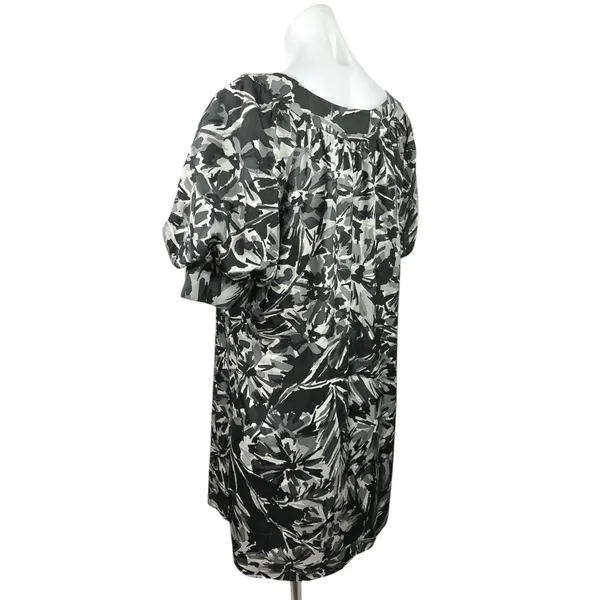 Trina Turk Black Gray Silk Wool Floral Abstract Puff Sleeve Mini Shift Dress 10 - Image 2