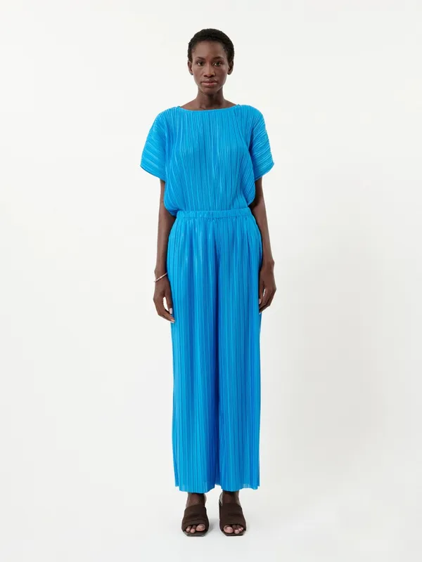 FRNCH Nouma Blue Pleated Wide Leg Pants Size M NWT Parisian Plisse Satin Trouser - Image 2