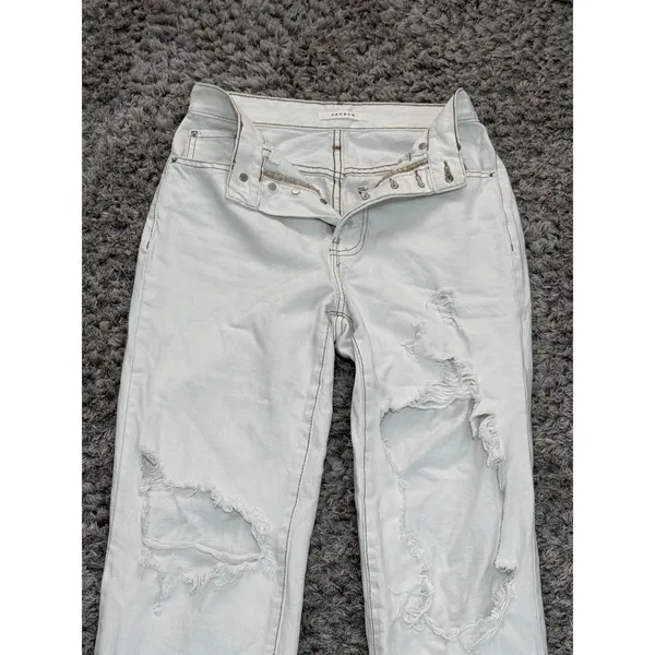 PacSun Women’s Dad Jean Size 23 Distressed Ripped Light Cream Denim High Rise - Image 3
