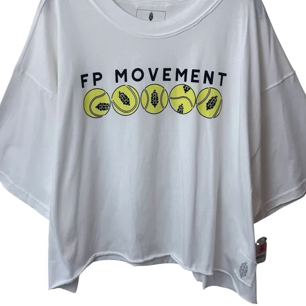 NEW Free People Movement‎ Inspire Logo Court Tee Athletic Tennis Comfort White L - Image 7