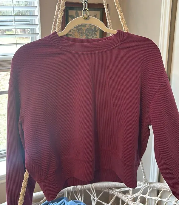 Perfectly Oversized Ribbed Crop Crew Magenta Purple - Image 2