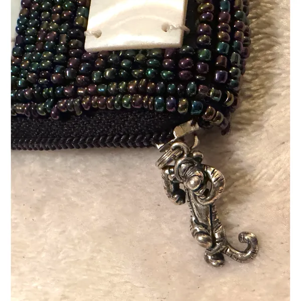 Disney Vintage Zippered Pouch‎ Tigger silver zipper pull mother of pearl beaded 4"x7" - Image 2