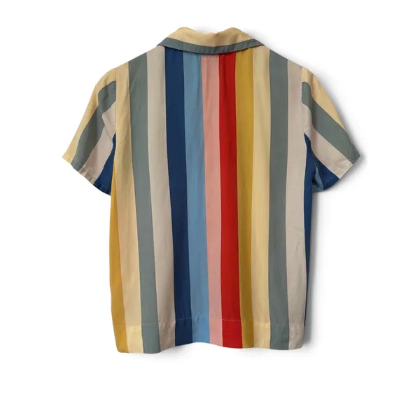 Reformation Rainbow Stripe Tencel Short Sleeve Camp Shirt Multi Color S - Image 5