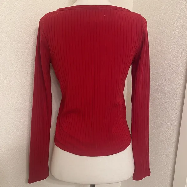 Madewell Women’s Ribbed‎ Cardigan Crop Tee in Scarlet - Image 3