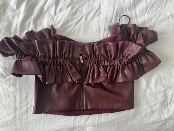 DO+BE Off The Shoulder Ruffle Leather Top - Image 2