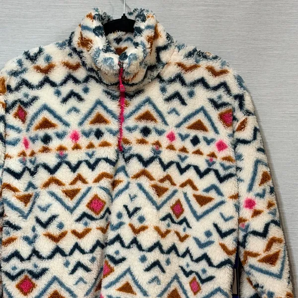 Eddie Bauer Womens Large Quarter Zip Fleece Faux Fur Pullover Southwestern Print - Image 3
