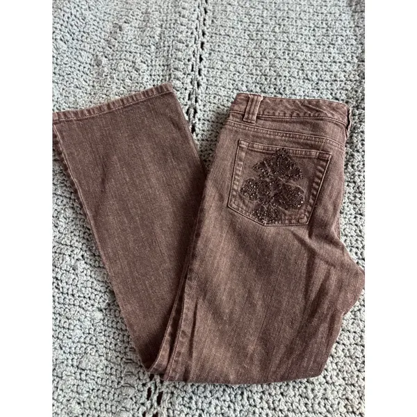 Michael Kors Black Sequin Fleur De‎ Lis Bootcut Jeans Womens 8P Petite - Image 10