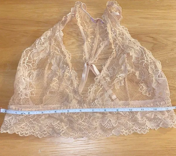 Savage X FENTY unlined plunge lace floral Racerback bralette beige size large - Image 12