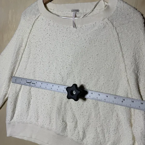 Free People Cream Knit Sweater XS Balloon Sleeve Boho Cozy Pullover Ivory Top - Image 4