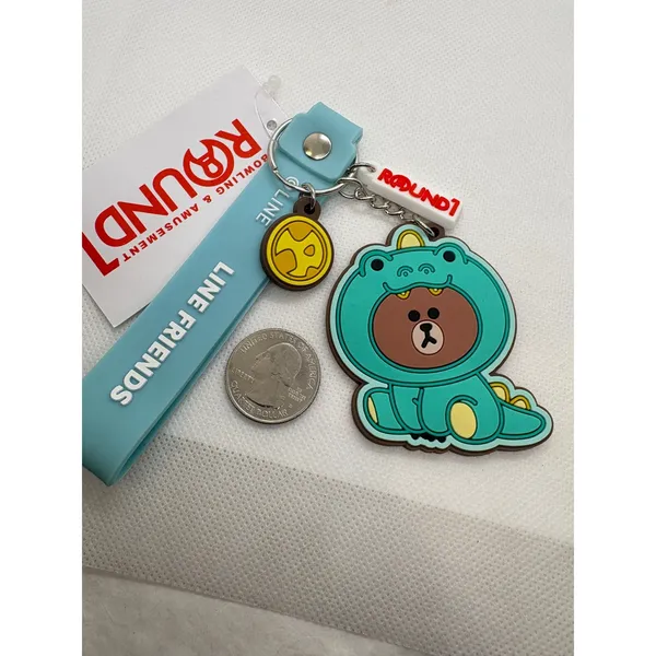 Line‎ Friends Jungle Brown Dino PVC Keychain Round 1 Exclusive Blue Wristlet Tag - Image 4