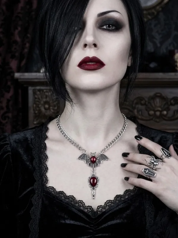 Gothic Party Style Special Bat‎ Red Mirror Pendant Zinc Alloy Necklace - Image 7