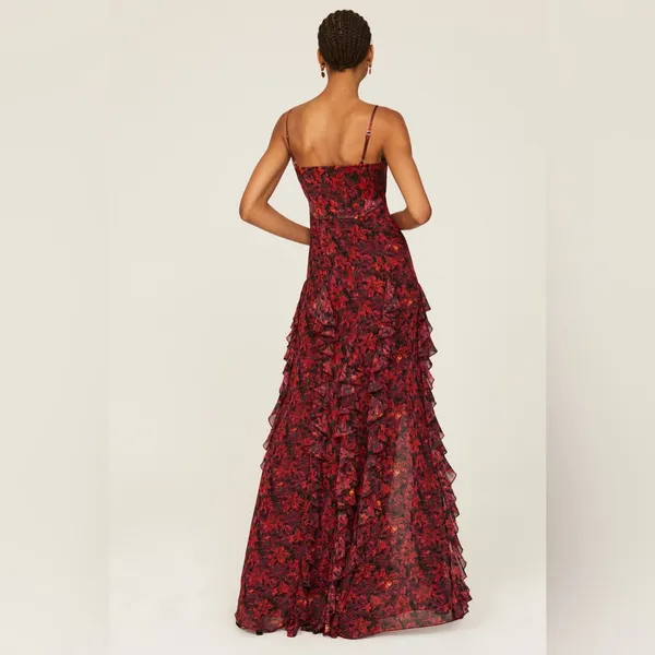 Cinq A Sept Stargazer Lilies Glenda Gown Size‎ 8 Red Floral Maxi Dress - Image 3