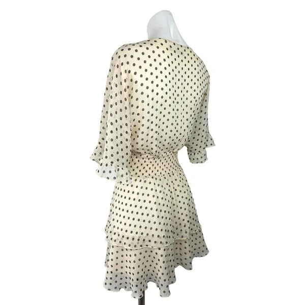 Zara Off White Polka Dot V-neck Wrap Ruffle Layered Smocked Tiered Mini Dress L - Image 3