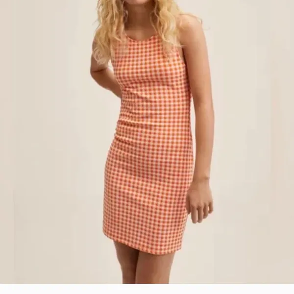NWT NNG Mango Vichy Check Dress Gingham Orange Stretch - Image 6