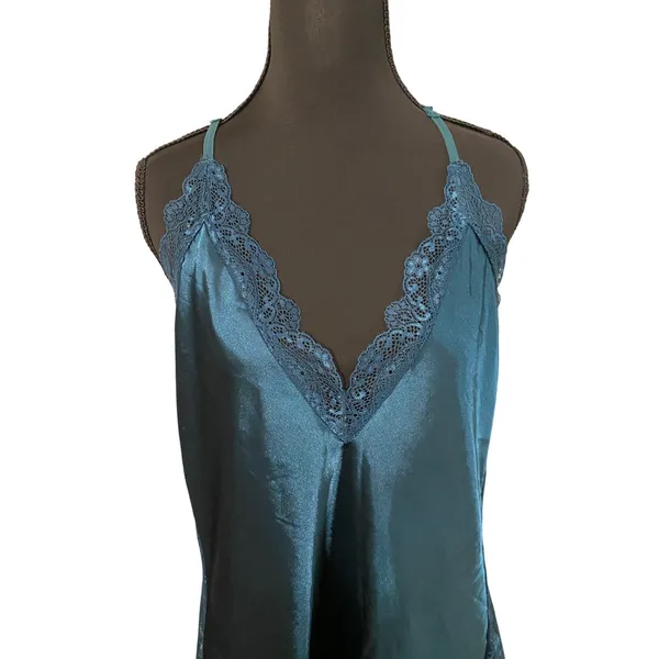 Avidlove Teal Lace Satin Slip Dress‎ Nighty Lingerie Nightgown Large Sexy Club - Image 3