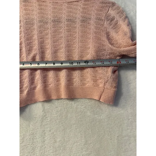 Candies Pink Shimmer Cropped Shrug Sweater Open Front‎ Bolero 3/4 Sleeve Small - Image 5
