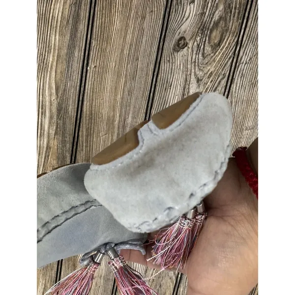 SAM EDELMAN Light Blue Leather Moccasins With Tassels SZ 8.5 - Image 11