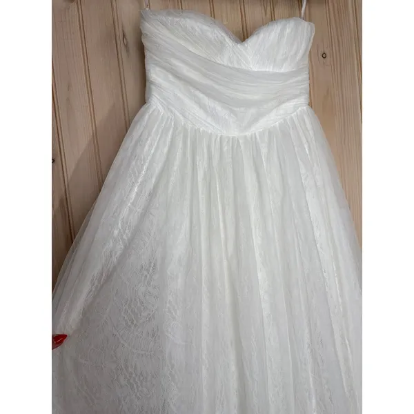 NWT Lulus Blissful Forever White Tulle Lace Strapless Pleated Maxi Dress Size S - Image 4
