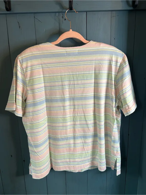 Alfred Dunner Pastel Multi-Stripe Button Front Top | Size Large - Vintage 1980’s - Image 5