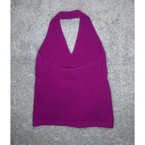 Ann Taylor Loft Purple Halter Neck Ribbed Knit Sweater Tank L - Image 2