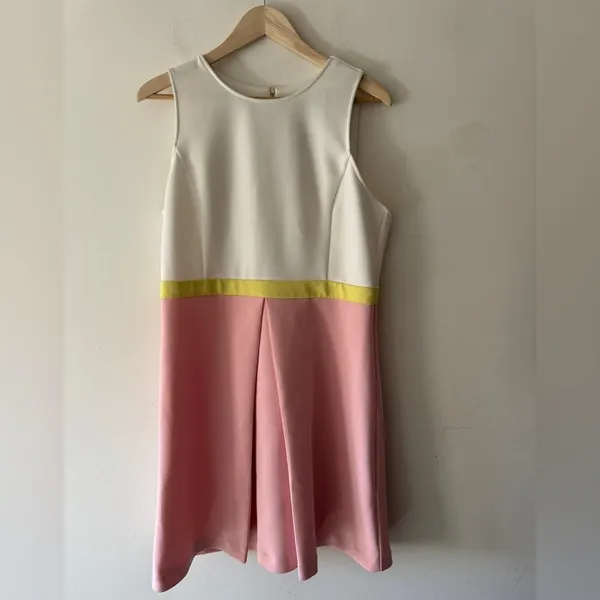 ERIN by Erin Fetherston Pink and Yellow Colorblock Callie Scuba Flare‎ Dress - Image 2
