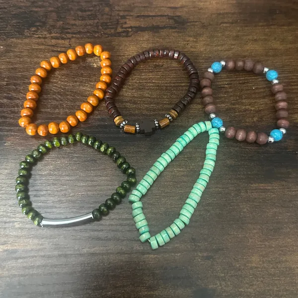 Wooden Turquoise Green Brown Orange Beaded Bracelet Stack Multiple - Image 3