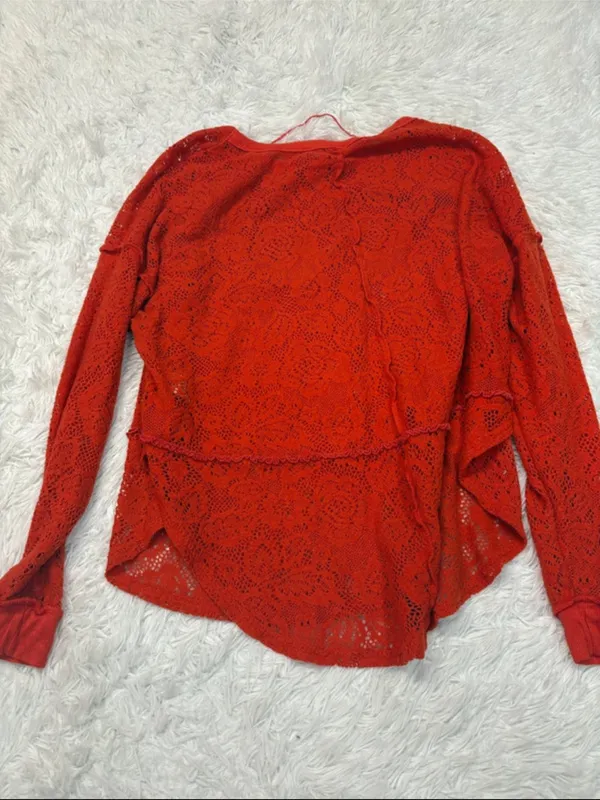 Free people Red Lace Long-Sleeve Women's Top - Image 2