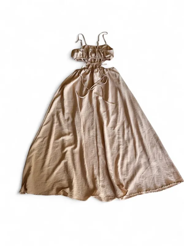 SHEIN Champagne Satin Cutout Maxi Dress XS - Image 8