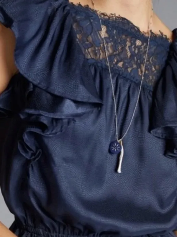 Anthropologie Satin Effect Micro Dot Print Ruffled Blouse - Image 3