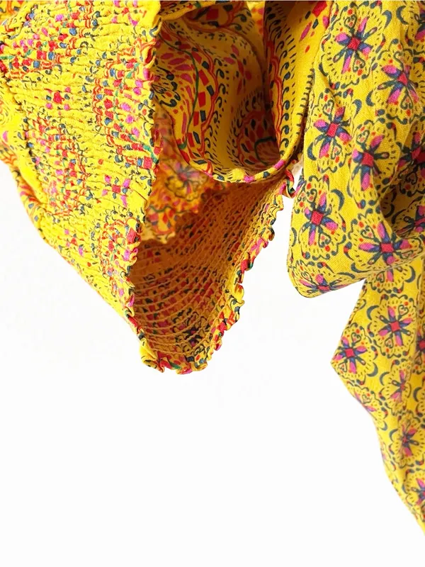 Anthropologie Maeve Yellow Multicolor Boho Wrap Tie Resortwear V-Neck Blouse Top - Image 7